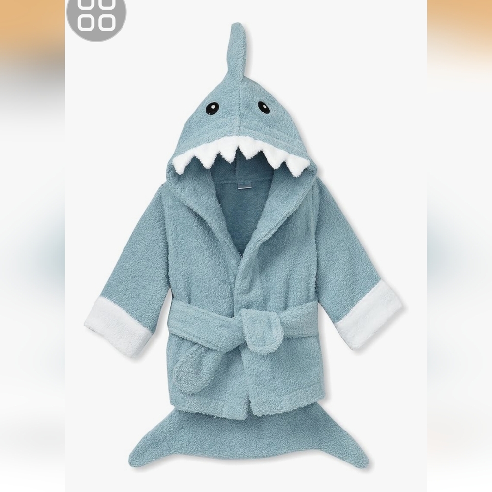 Blue Baby Shark Hooded Bathrobe For Infants